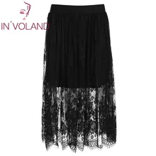 IN'VOLAND/Женская юбка, большие размеры, однотонная эластичная талия, прозрачная пэтчворк с цветочным кружевом, миди, Женская пляжная юбка-Скейтер, большие размеры XL-4XL