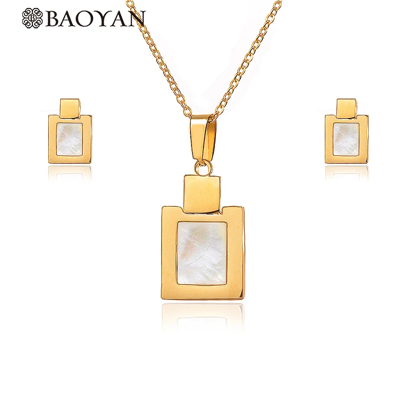 Baoyan Мода шикарный Милый Glister золотой цвет прямоугольный из нержавеющей стали 43 см цепочка-чокер серьги набор украшений для женщин