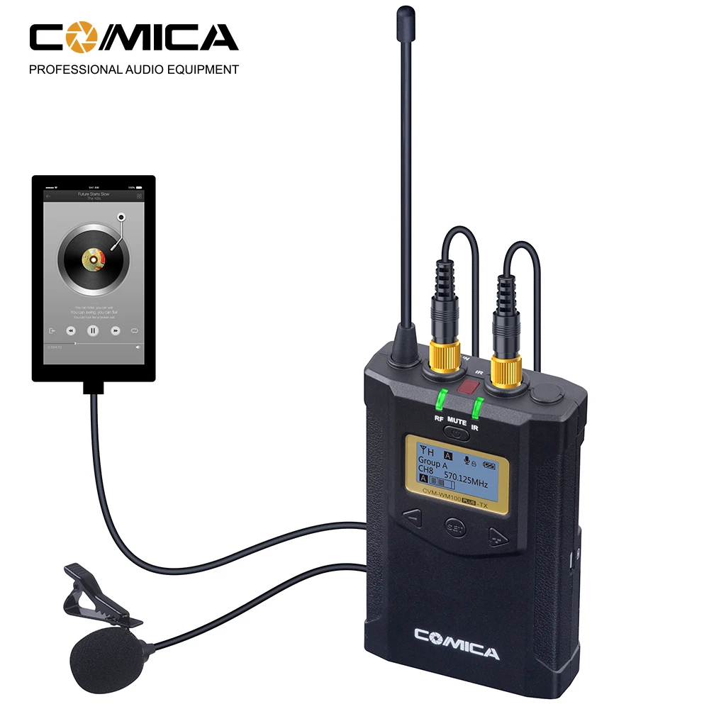 COMICA CVM-WM100 زائد UHF 48-قنوات نظام لاسلكي ثنائي Lavalier ميكروفون لكانون نيكون سوني باناسونيك كاميرا DSLR