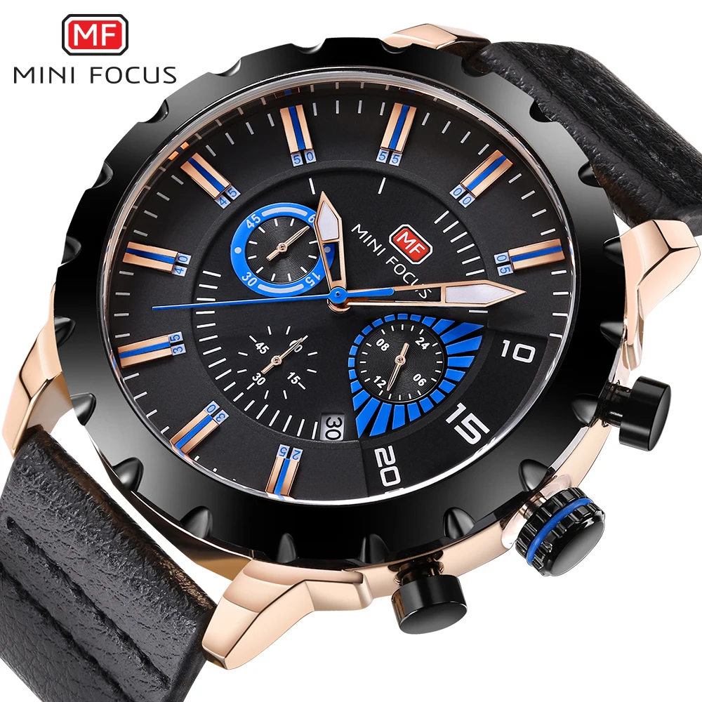 

MINIFOCUS Fashion Sport Watch Men Chronograph Quartz Analog Clock Leather Strap Multifunction Waterproof Wrist Watches 2018