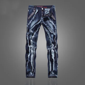 

Hot Sale Ripped Jeans for Men Fashion Rivet Casual Jeans Original Brand Designer Elastic Jeans Blue Denim Mens Clothes Plus Size