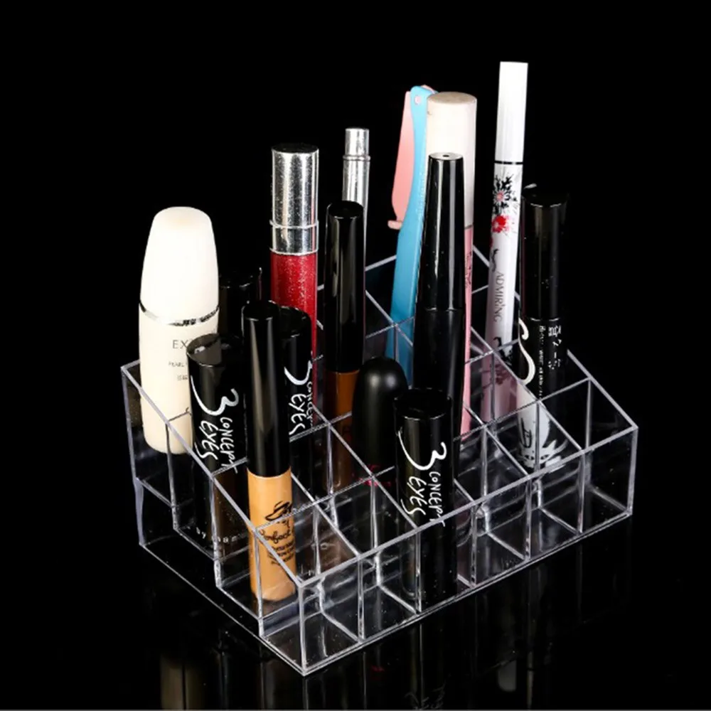 2016 NEW Fashion 24 Lattice Clear Plastic Makeup Stand Holder Cosmetic Organizer Storage Rack Box HG0023 (6)