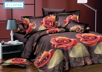 

BEST.WENSD 3d Red-Yellow Pink Rose Wedding decorate soft bedding Duvet Cover Set luxury quality king size Winter bed clothes
