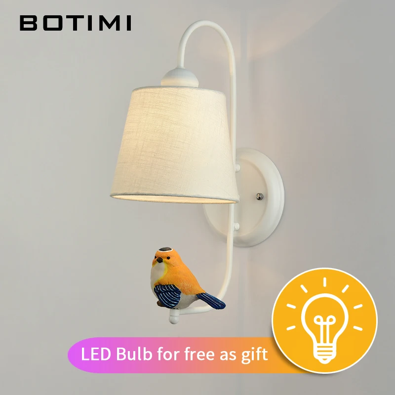 Preise BOTIMI Stoff Lampenschirm Wand Lampe Mit Vogel Moderne Tuch Schatten Wand Montiert Nacht Licht Eisen Wand Leuchte Zimmer Lichter