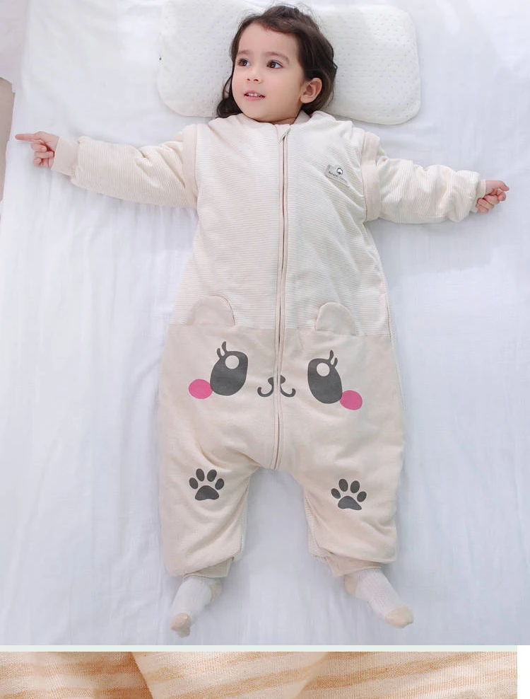 Детская спальная сумка, съемная Хлопковая пижама с манжетами, комбинезон на молнии для малышей, верхняя одежда для новорожденных, стеганое