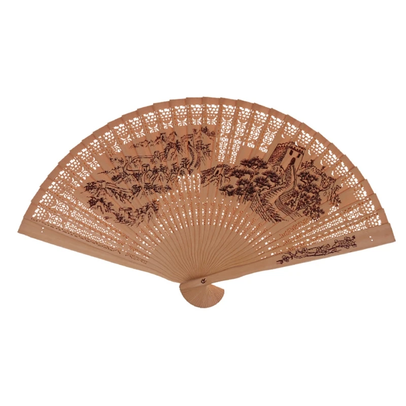 cheap Chinese Style Wooden Decorative Fans Handcrafted Openwork Personal Folding Fan Home Wedding Decoration DIY Birthday Gifts