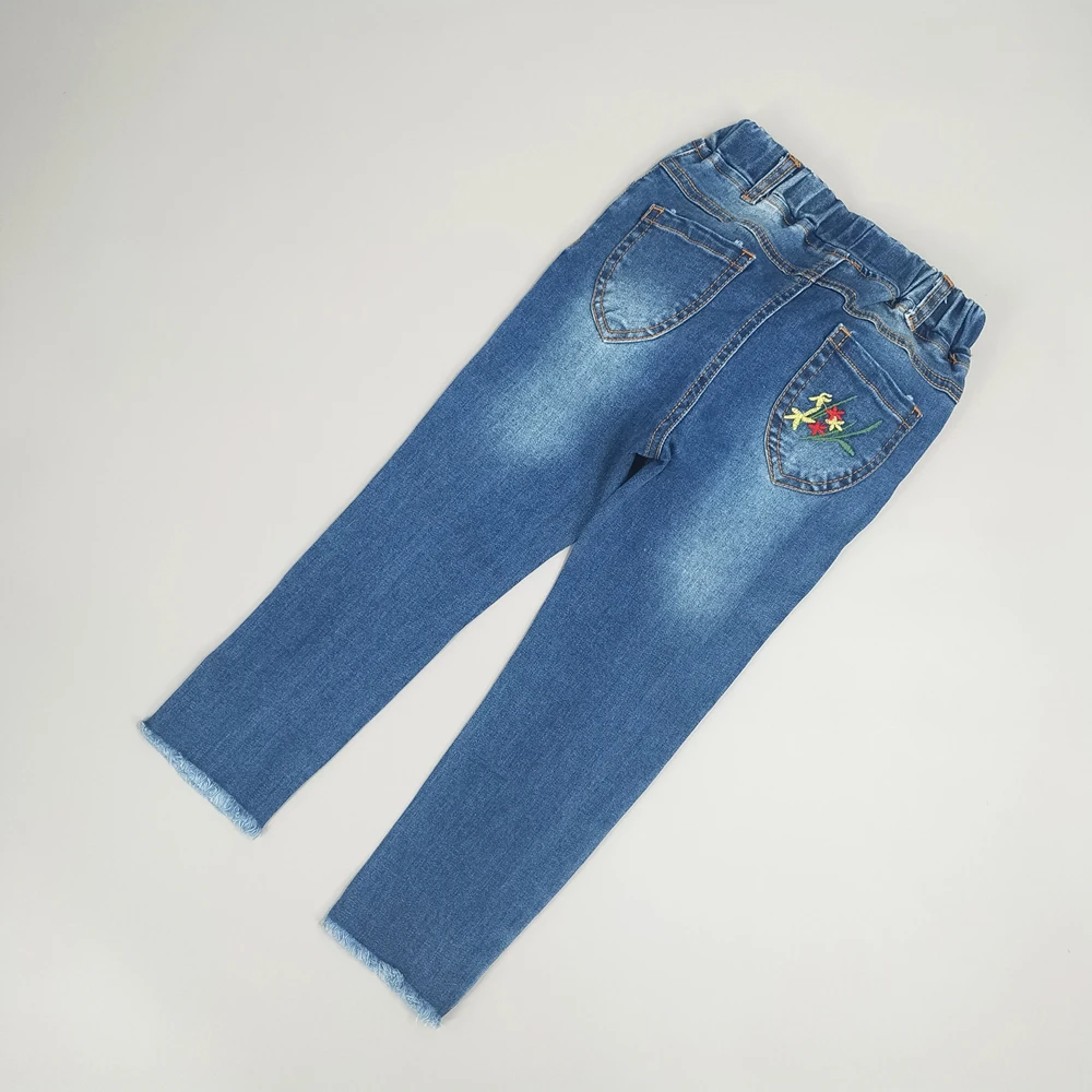 Chumhey/джинсы для девочек от 3 до 9 лет весенние хлопковые эластичные мягкие джинсовые штаны детские брюки одежда для малышей с вышитыми цветами Одежда для девочек