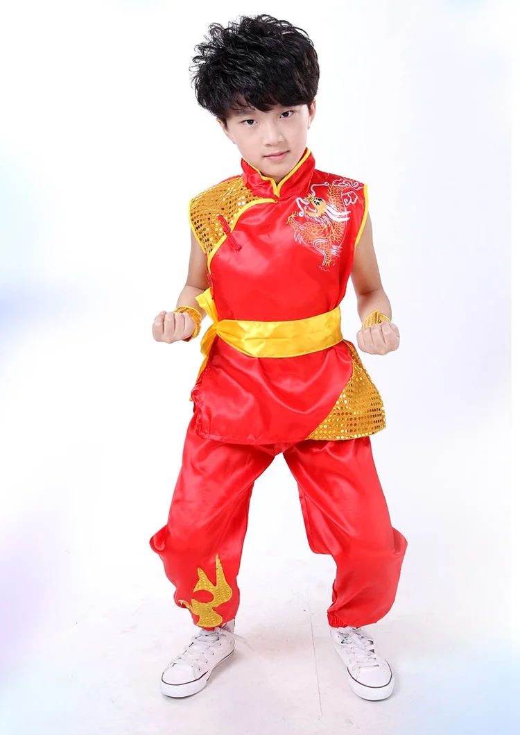 Детский Традиционный китайский костюм Ушу, костюм кунг-фу для мальчиков и девочек, комплект одежды для сцены