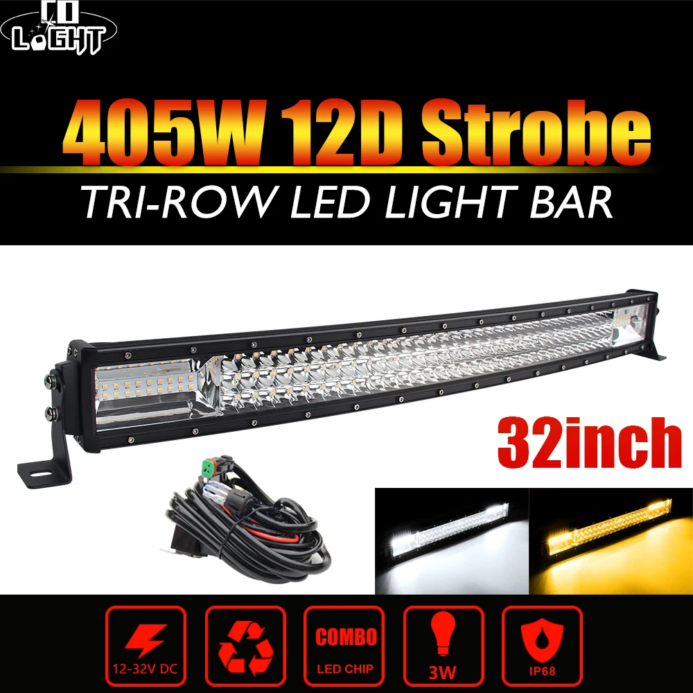 

CO LIGHT 3-Row 32" 405W Curved LED Light Bar 12D Offroad Led Bar Spot Flood Beam Led Work Light Bar 12V 24V for Jeep ATV Tractor