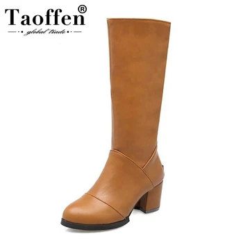 

TAOFFEN Size 34-45 Women High Heel Boots Zipper Woman'S Shoes Knee Boots Fashion Simple Winter Long Boots Female Ladies Shoes