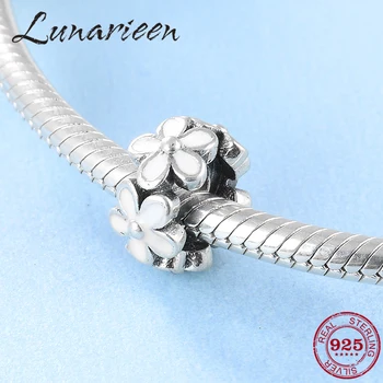 

925 Sterling Silver Stylish white flowers round enamel septa beads Fit Original European Charms Bracelet fashion Jewelry Making