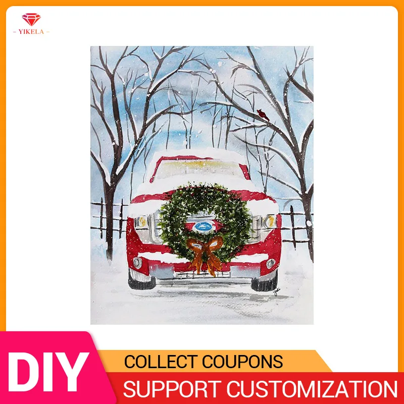 

5D DIY Diamond Painting Embroidery Round/Square Drill Painting Stitch Red Car In the Snow Home Decoration Gift Winter