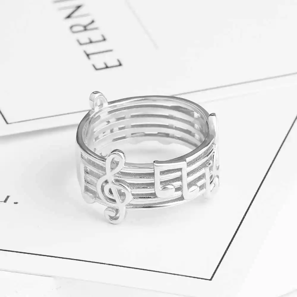 New 925 Sterling Sliver Rings for Women with Musical Note Pattern Music Lover's Band Ring Fashion Jewelry Gift JewelOra RI102767