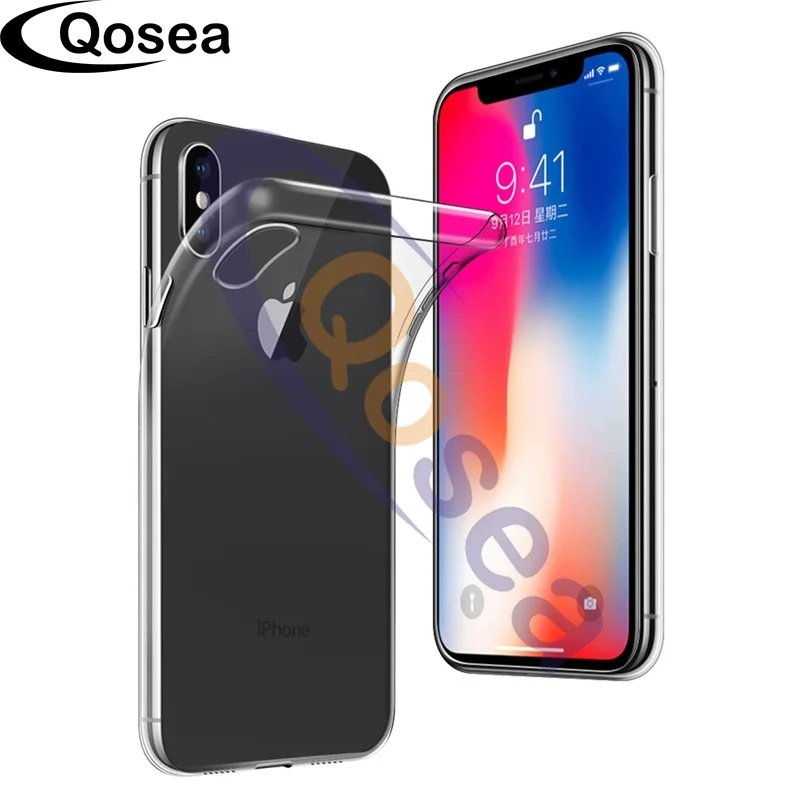 Qosea для iPhone X чехол противоударный прозрачный тонкий силиконовый мягкий ТПУ кожи 8