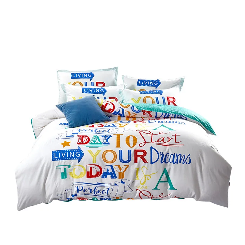 

Modern Fashion English Letters Soft Healthy Duvet Cover Sheet Pillow Case 100% Cotton 2 Size L/XL