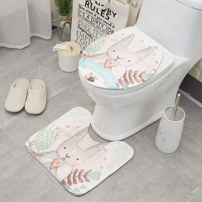 Набор ковриков для ванной из 2 предметов с мультяшным животным рисунком, впитывающий нескользящий коврик из кораллового флиса для ванной, моющийся коврик для ванной комнаты и туалета - Цвет: 2