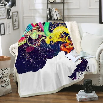 

New 2019 Colorful Smoke Printed Velvet Plush Throw Blanket Bedspread for Kids Girls Sherpa Blanket Travel Couch Quilt Cover