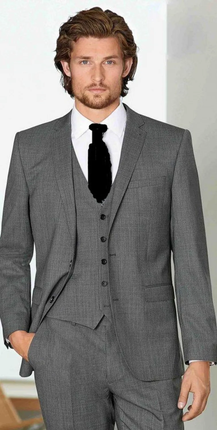 Hot Sale Grey Men Suits Groomsman Suits (Jacket+Pants+vest ...