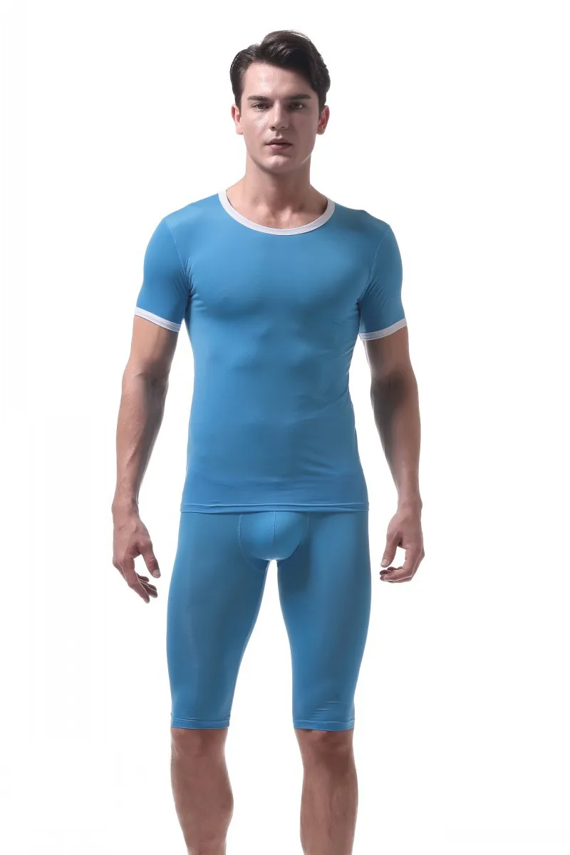 Пикантные для мужчин майка s синглет комплект короткий рукав Slim Fit футболки шорты для женщин Тонкий спандекс Гей Мужской Workou футболк