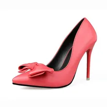 2016 Fashion Women Red Bottom High Heels Shoes Pointed Toe Solid Bowtie Pumps Lady Sexy Party Wedding Valentine Shoes Mujer