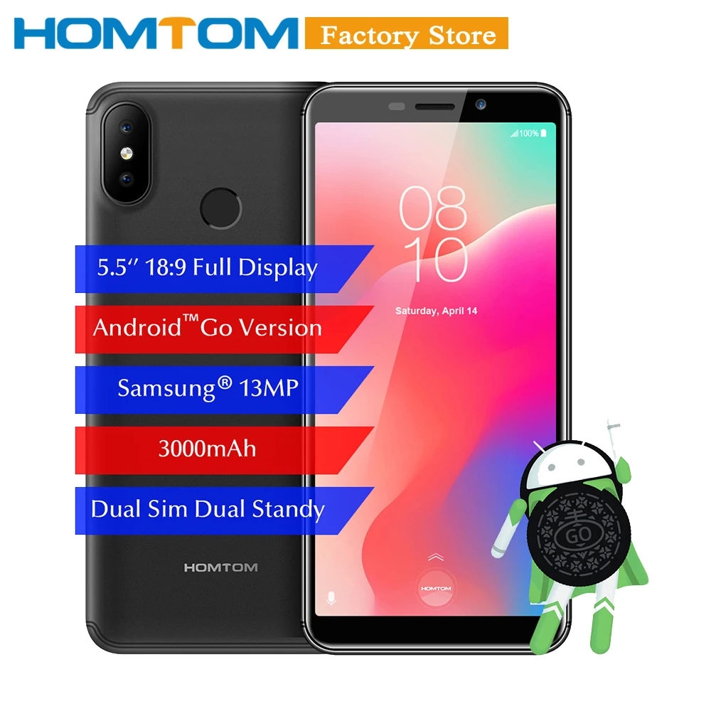 HOMTOM C1 мобильный телефон 5 5'' 18:9 дисплей 1+16GB 4 ядра 13MP камера отпечатков пальцев разблокировать двойная