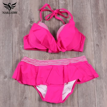 

NAKIAEOI 2019 New Bikinis Sets Newest Push Up Bikini Set Women Swimwear Mid Waist Swimsuit Ruffle Sexy Top Swimwear Bathing Suit