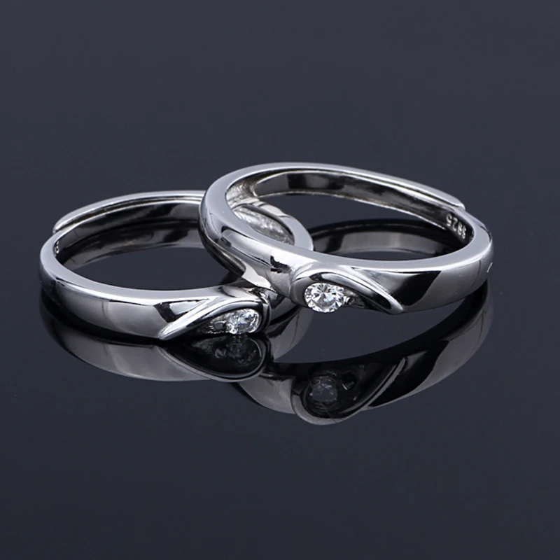 1PCS 925 Sterling Silver Ring AAA Cubic Zircon Heart Couple Rings Wedding Jewelry for Lover Women Men Jewelry Valentine Day Gift