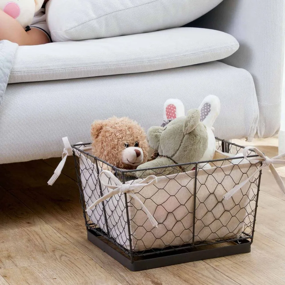 

Retro Wrought Iron Cotton Storage Basket Desktop Snacks Basket Home Toys Cloth Storage Organizer