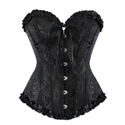 Corsets Bustiers Lace Trim Plus Size Waist Bodyshaper White Victorian Corset Top Boned Floral Gothic Corsets for Women Black