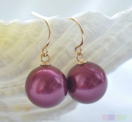 

FREE SHIPPING>>> free shipping 00213 purple ROUND SOUTH SEA SHELL PEARL DANGLE EARRING
