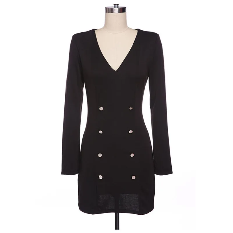 

Brsr 2018 European and American tide brand high-end custom deep V-neck 3-color double-breasted package hip splicing dress
