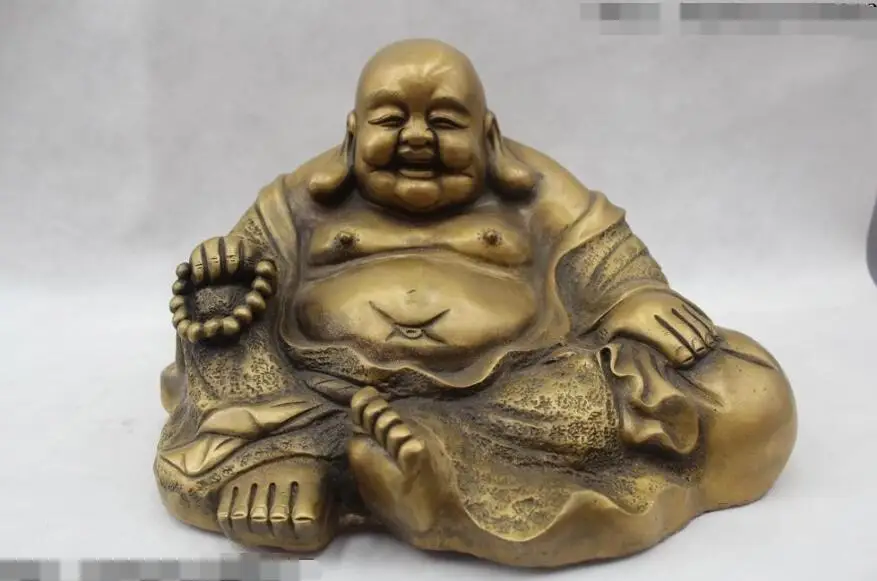 

S03126 9"China Folk Pure Bronze Lucky pregnant Sit Maitreya Buddha Statue