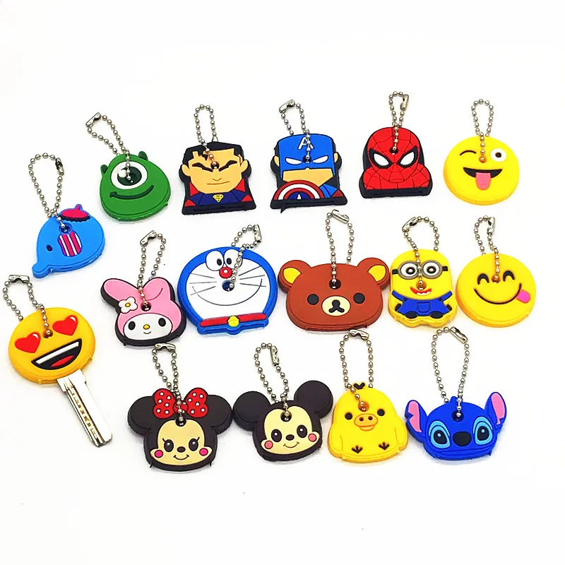 

2Pcs Cute Anime Cartoon Mickey Key chain Silicone Key Cover Key Cap Key Ring Car Women/Man Keychain Key Holder Free Shipping