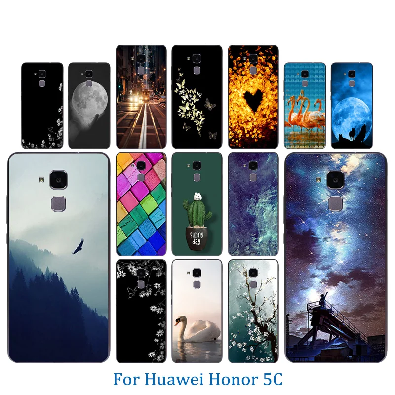5.2&quot Phone Case For Huawei Honor 5C Shell Clear Soft Silicone for 7 Lite GT3 Black Matte Back Cover Grimace Pattern |