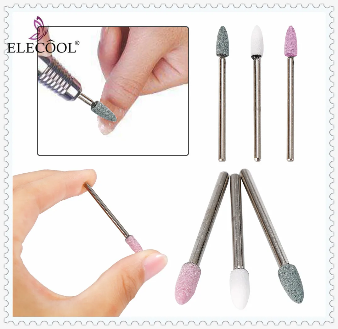 

ELECOOL 3Pcs/Lot Shank 2.34mm Nail Art Drill Bits Manicure Tool Grinding Head Silicon carbide carborundum Grinding Head Wheel