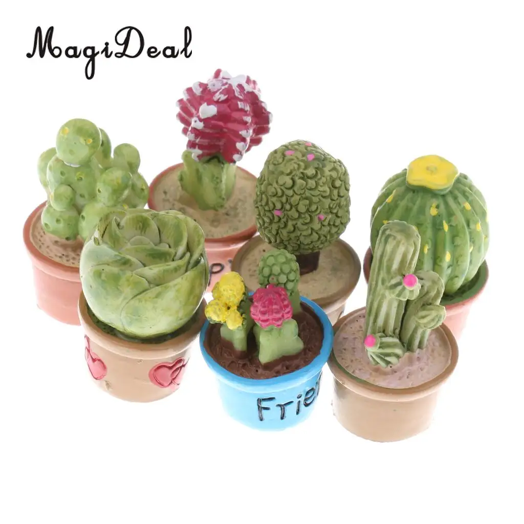 1:12 Scale Micro Landscape Dollhouse Miniature 7 Pots Succulent Green Plants Garden Decoration for Dolls House Desk Yard Accs