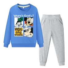 Детская Весенняя костюм из хлопка для мальчиков Микки пуловер Толстовка брюки комплект Одежда для малышей комплекты Спортивный костюм для девочек костюм DY038