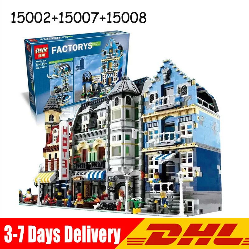 

Lepin 15002 2133 Pcs Cafe Corner +15007 1275 Pcs Market Street +15008 2662 Pcs Green Grocer Toys Gifts Clone 10182 10190 10185