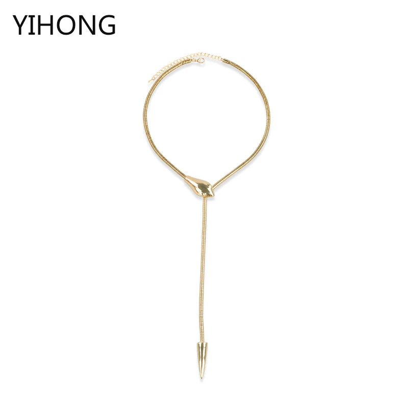 

Gold and Silver Tone Smooth Snake Pendant Long Chain Necklace Simple Luxury Vintage Animal Collar Choker Fashion Women Jewelry