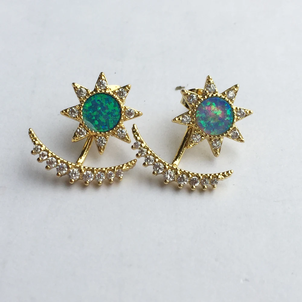 

BOROSA Fashion Blue Opal Earrings Crystal Zirconia Paved Natural Druzy Electroplated Detachable Earrrings Jewelry