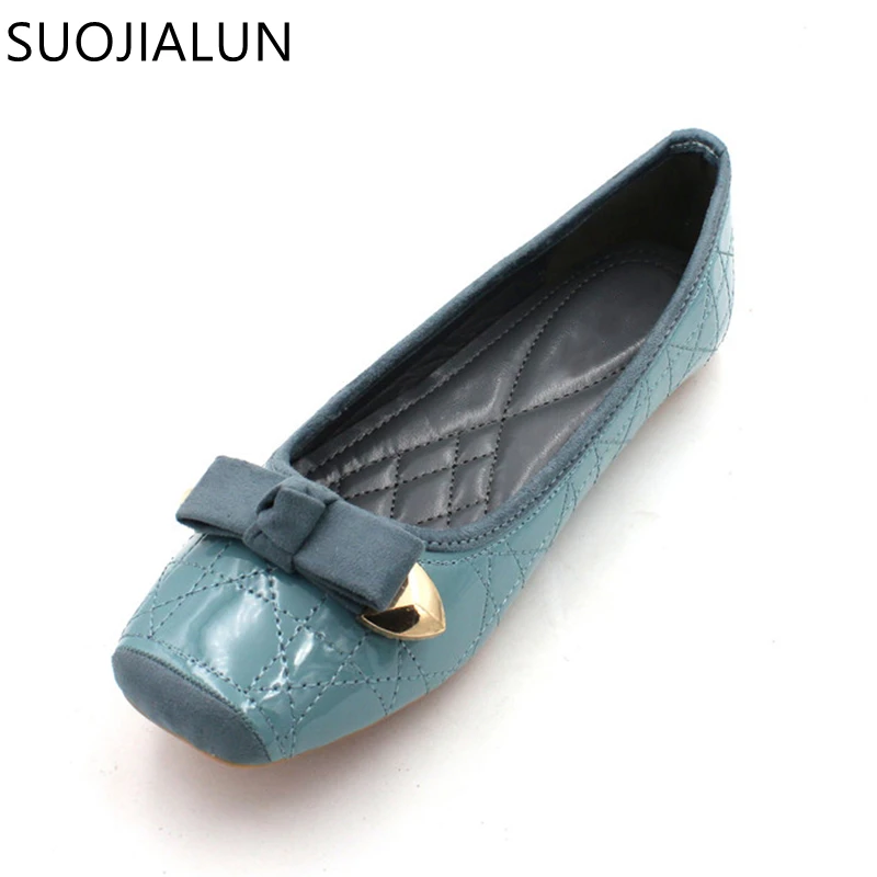 SUOJIALUN плюс Size35-40 Женская обувь на плоской подошве Осенняя женская обувь слипоны лоферы с квадратным носом Бабочка-узел балетки на плоской подошве женская обувь