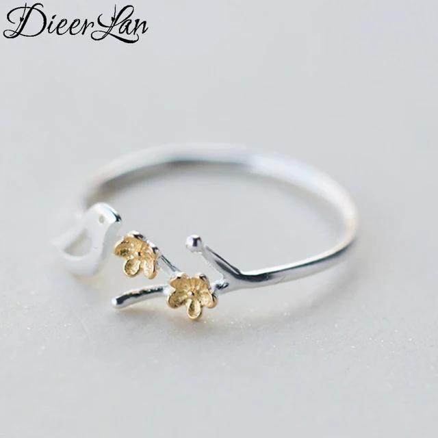 DIEERLAN New 925 Sterling Silver Tree Branches Bird Rings for Women Engagement J DIEERLAN New 925 Sterling Silver Tree Branches Bird Rings for Women Engagement J