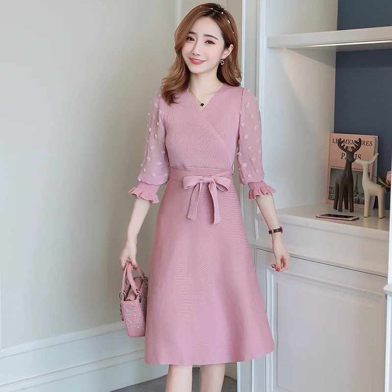 

Maternity Knit Nursing Dress Brest Feeding Slim Fit Elegant Chiffon Patchwork Dresses for Pregnant Women Fashion Clothes Autumn