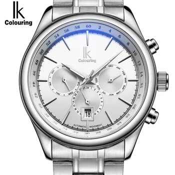 

IK Brand Man Automatic Mechanical Watch Mens 24 Hours Calendar Luminous Silver Full Steel Watches Fashion Simple Casual relojes