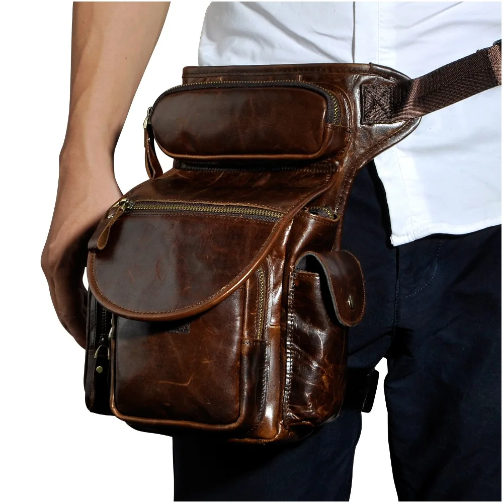 US $30.24 Quality Leather Men Design Casual Messenger Shoulder Sling Bag Fashion Multifunction Waist Belt Pack Drop Leg Bag Pouch 3109C