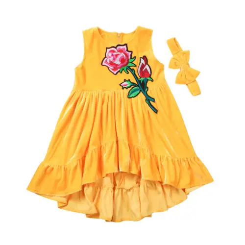 2018 new Child Baby Girl Kid Floral Ruffles Dress Velvet Ruffle Dresses front short long back Party | Детская одежда и обувь