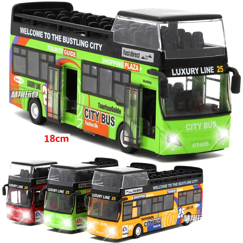 

18cm Macau Double Decker Tour Bus Model Alloy Light Music Pull Back Function 2 Open Door Tourism Sightseeing Bus Model Toy Car