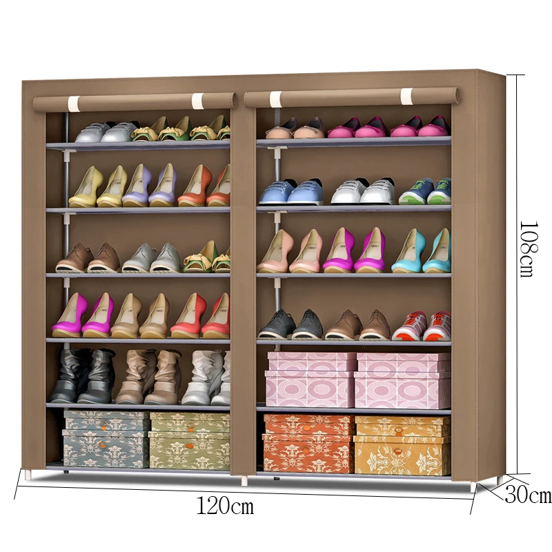 Simple Double Row Shoe Cabinet Thicken Non-woven Damp-proof Steel Pipe Storage Furniture Assembled Living Room Shoe Organizer
