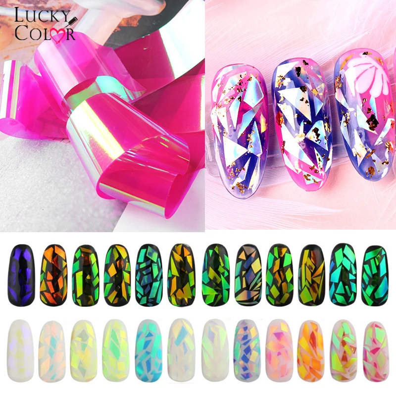 

12 Pcs/Set Fashion Starry Sky Candy Transfer Foil Sticker Broken Glass Nail Art DIY Nail Beauty Decoration Stencil Decal