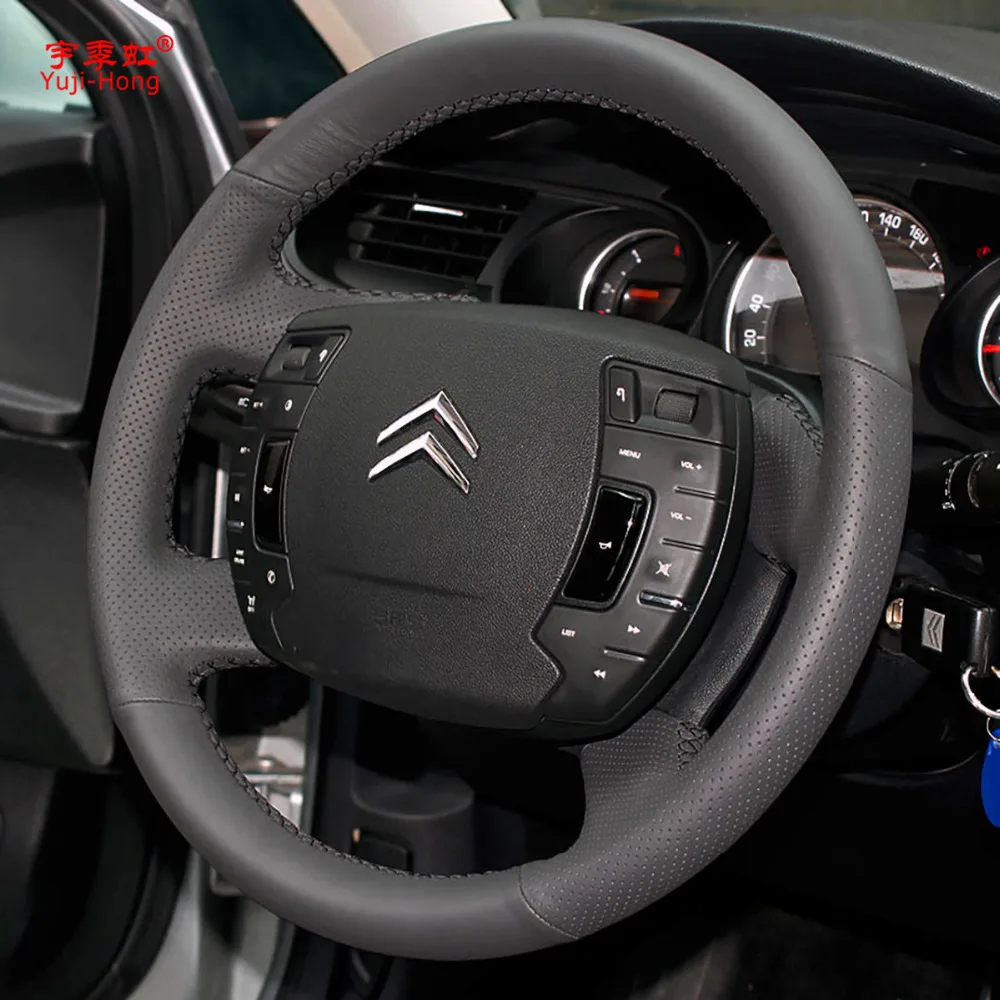 Искусственная кожа рулевого колеса автомобиля покрывает чехол для Citroen C5 2010- рулевое крышка Вручную прошитый черный
